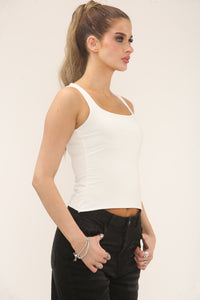 SCOOP NECK LONG LINE TOP | WHITE