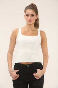 SCOOP NECK LONG LINE TOP | WHITE