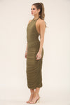 HALTERNECK RUCHED MIDI | KHAKI