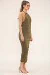 HALTERNECK RUCHED MIDI | KHAKI