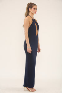 HALTERNECK PLUNGE CUT OUT MAXI | NAVY