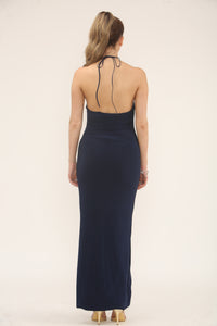 HALTERNECK PLUNGE CUT OUT MAXI | NAVY
