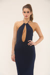 HALTERNECK PLUNGE CUT OUT MAXI | NAVY