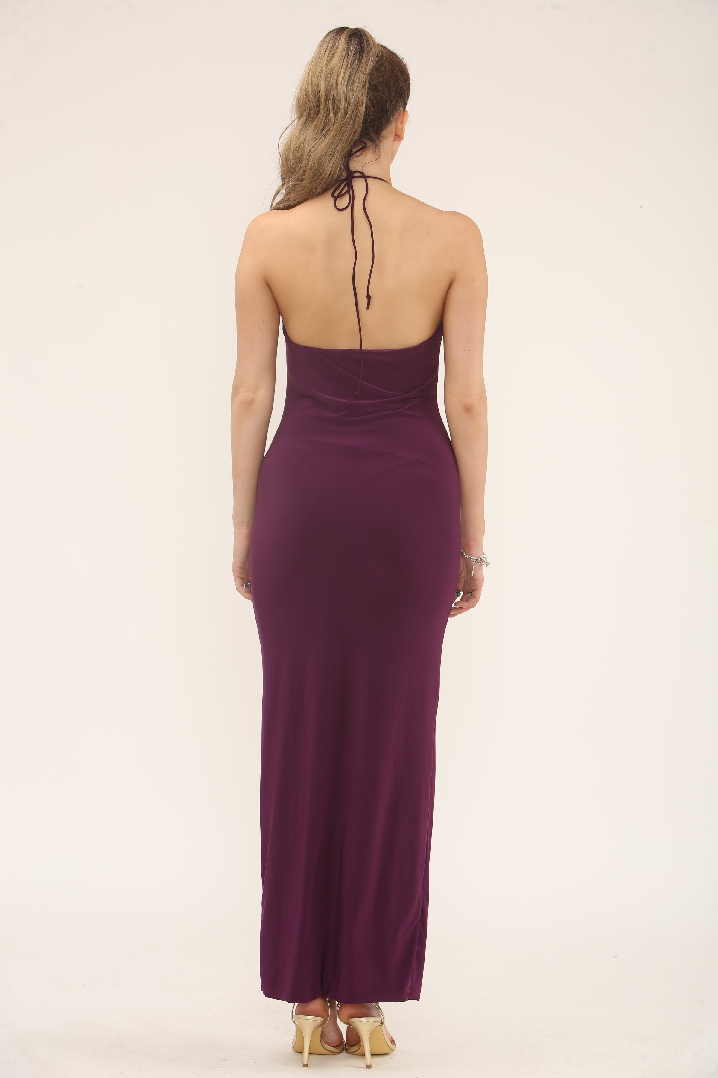 HALTERNECK PLUNGE CUT OUT MAXI | PURPLE