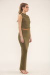 RUCHED TOP & MAXI SKIRT CO-ORD SET | KHAKI