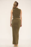 RUCHED TOP & MAXI SKIRT CO-ORD SET | KHAKI