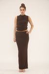 RUCHED TOP & MAXI SKIRT CO-ORD SET | CHOCOLATE
