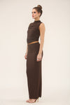 RUCHED TOP & MAXI SKIRT CO-ORD SET | CHOCOLATE