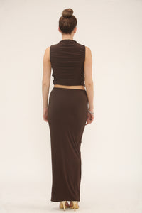 RUCHED TOP & MAXI SKIRT CO-ORD SET | CHOCOLATE