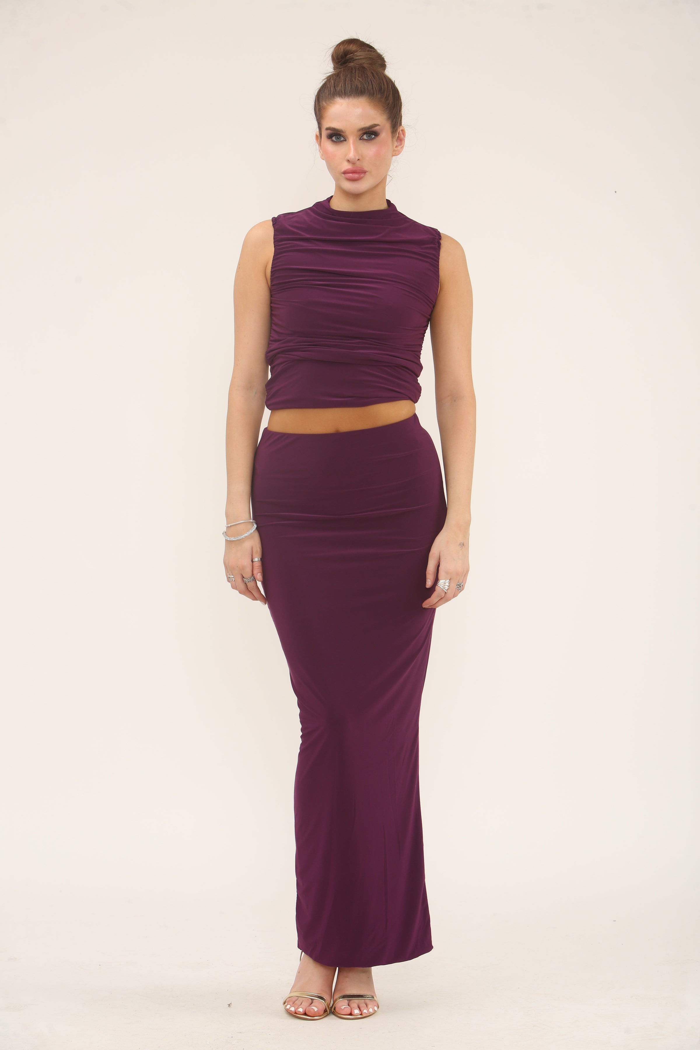 RUCHED TOP & MAXI SKIRT CO-ORD SET | PURPLE