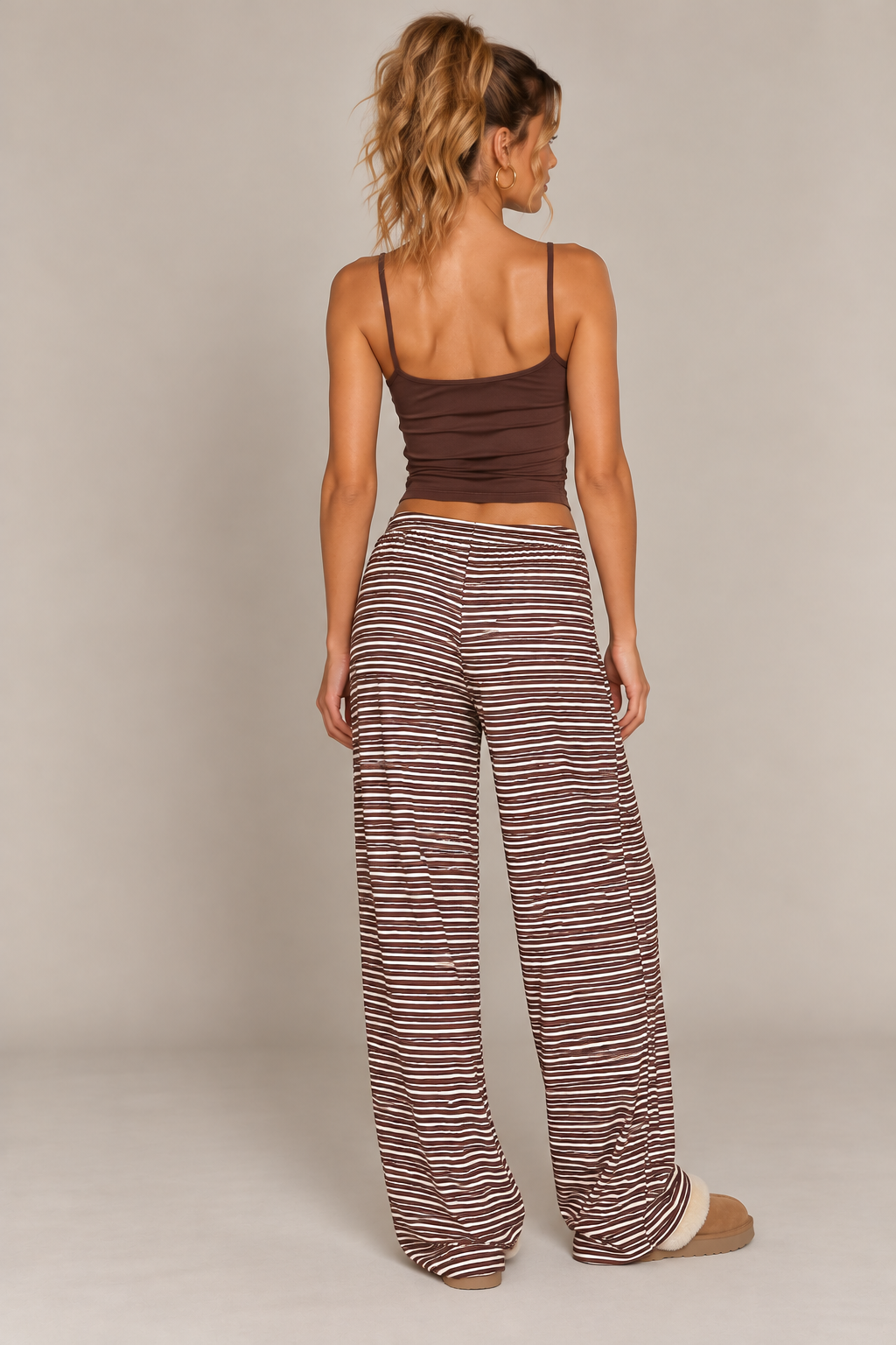 CAMI TOP & WIDE LEG PJ SET | CHOCOLATE STRIPES
