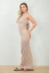 TEXTURED SLEEVELESS CO-RD SET | BEIGE