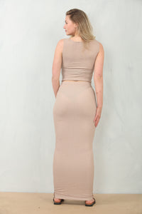 TEXTURED SLEEVELESS CO-RD SET | BEIGE