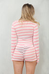 MONOCHROME STRIPED TIE FRONT TOP & HOT PANTS SET | PINK & CREAM