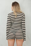 MONOCHROME STRIPED TIE FRONT TOP & HOT PANTS SET | BLACK & CREAM