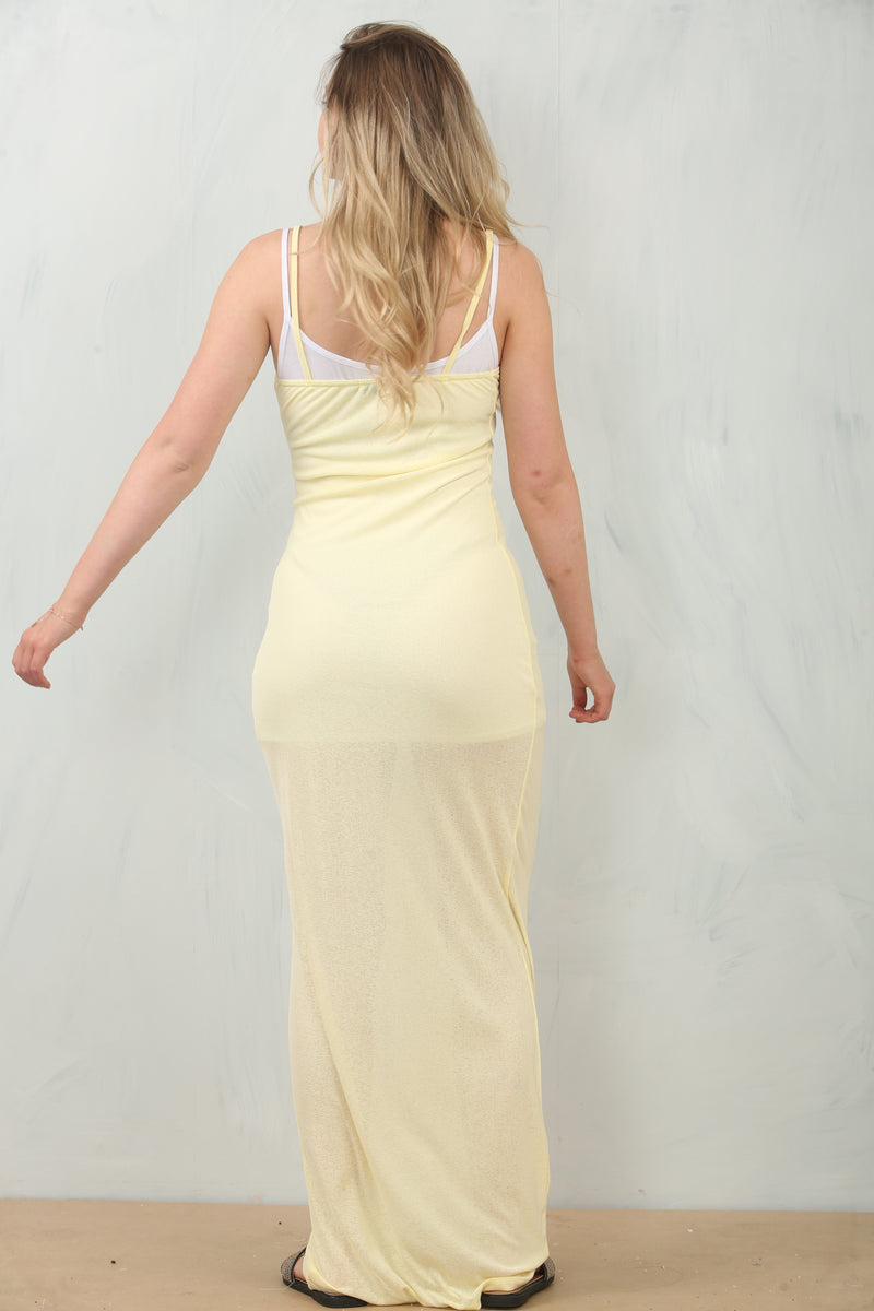 BURNOUT MESH MAXI DRESS | BUTTER YELLOW