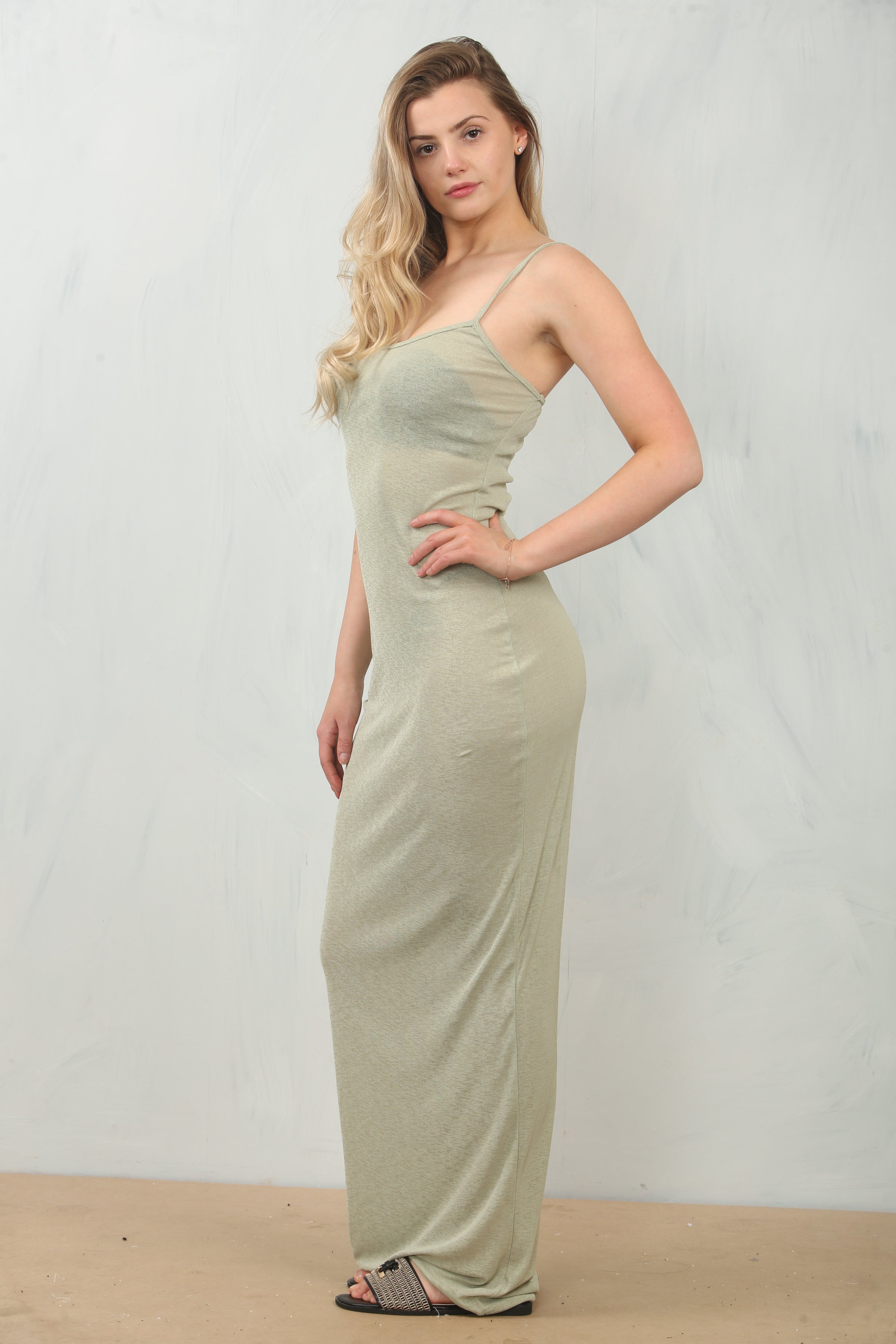 BURNOUT MESH MAXI DRESS | SAGE