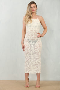 BURNTOUT MESH MIDI DRESS | IVORY
