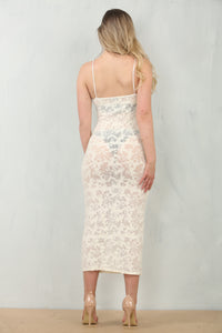 BURNTOUT MESH MIDI DRESS | IVORY