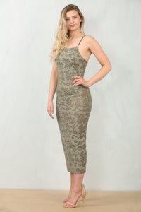 BURNTOUT MESH MIDI DRESS | KHAKI