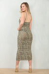 BURNTOUT MESH MIDI DRESS | KHAKI