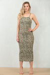 BURNTOUT MESH MIDI DRESS | KHAKI
