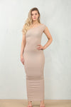 POPCORN TEXTURED ONE SHOULDER MAXI DRESS | BEIGE