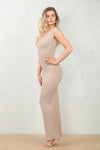 POPCORN TEXTURED ONE SHOULDER MAXI DRESS | BEIGE