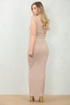 POPCORN TEXTURED ONE SHOULDER MAXI DRESS | BEIGE