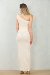 POPCORN TEXTURED ONE SHOULDER MAXI DRESS | CREAM