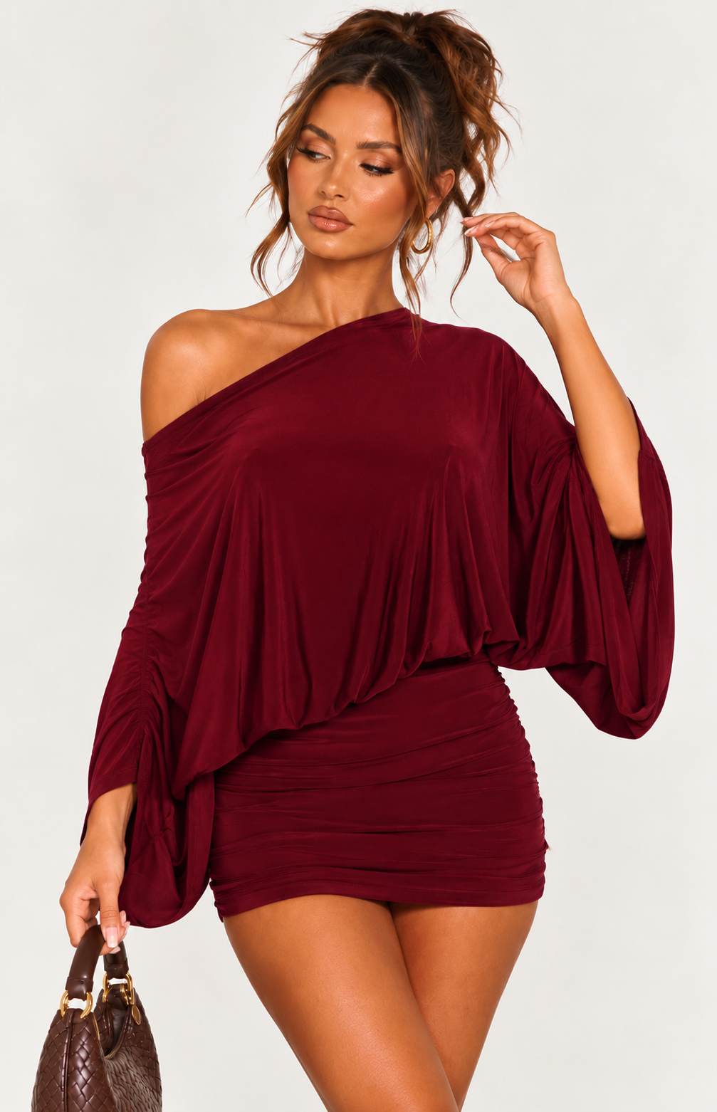 CAPE ASYMMETRIC MINI DRESS  | BURGUNDY