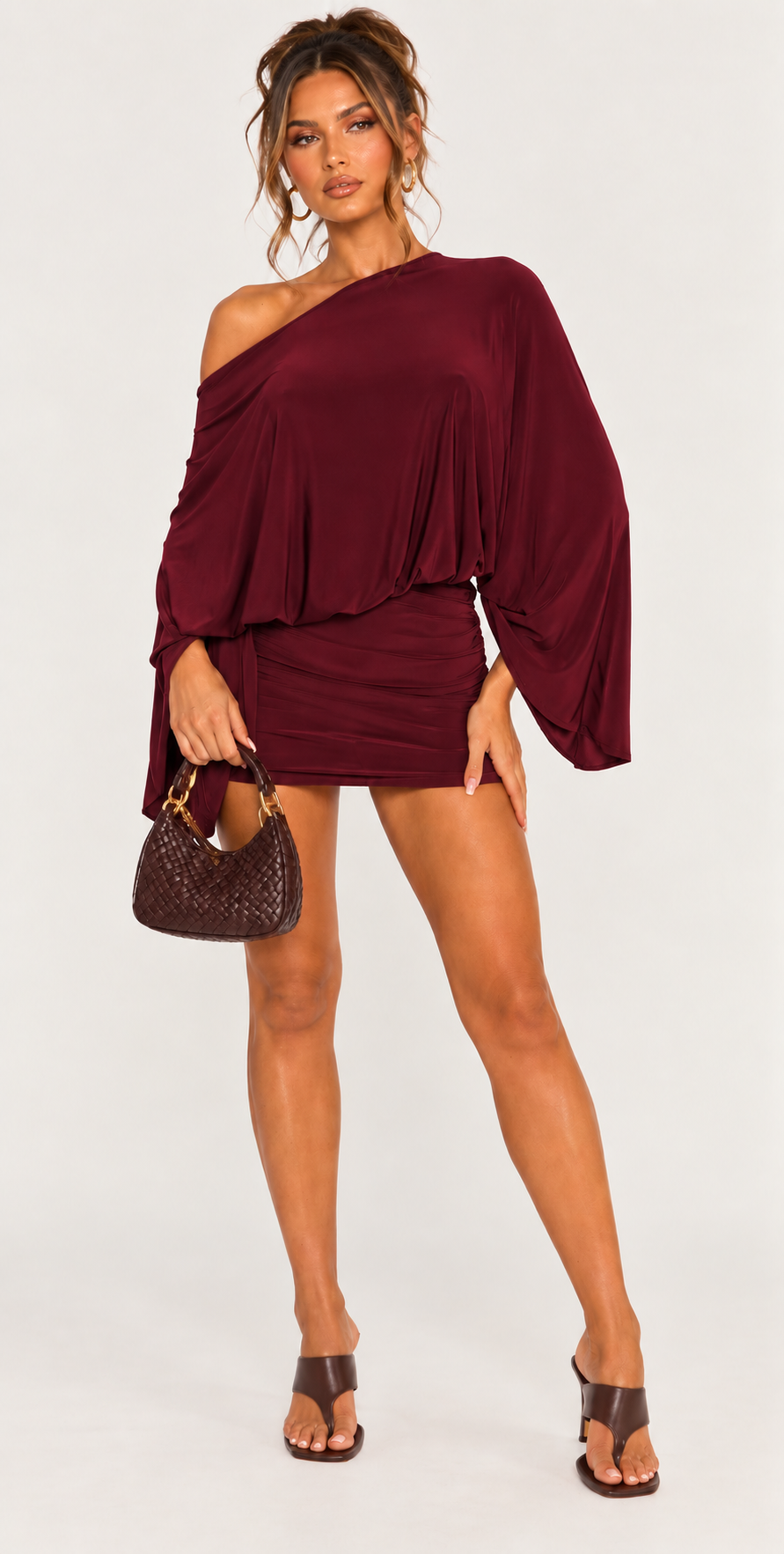 CAPE ASYMMETRIC MINI DRESS  | BURGUNDY