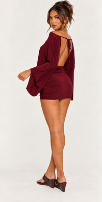 CAPE ASYMMETRIC MINI DRESS  | BURGUNDY