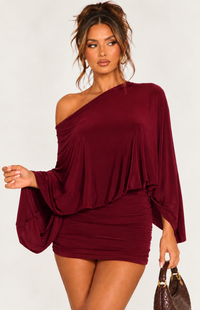 CAPE ASYMMETRIC MINI DRESS  | BURGUNDY