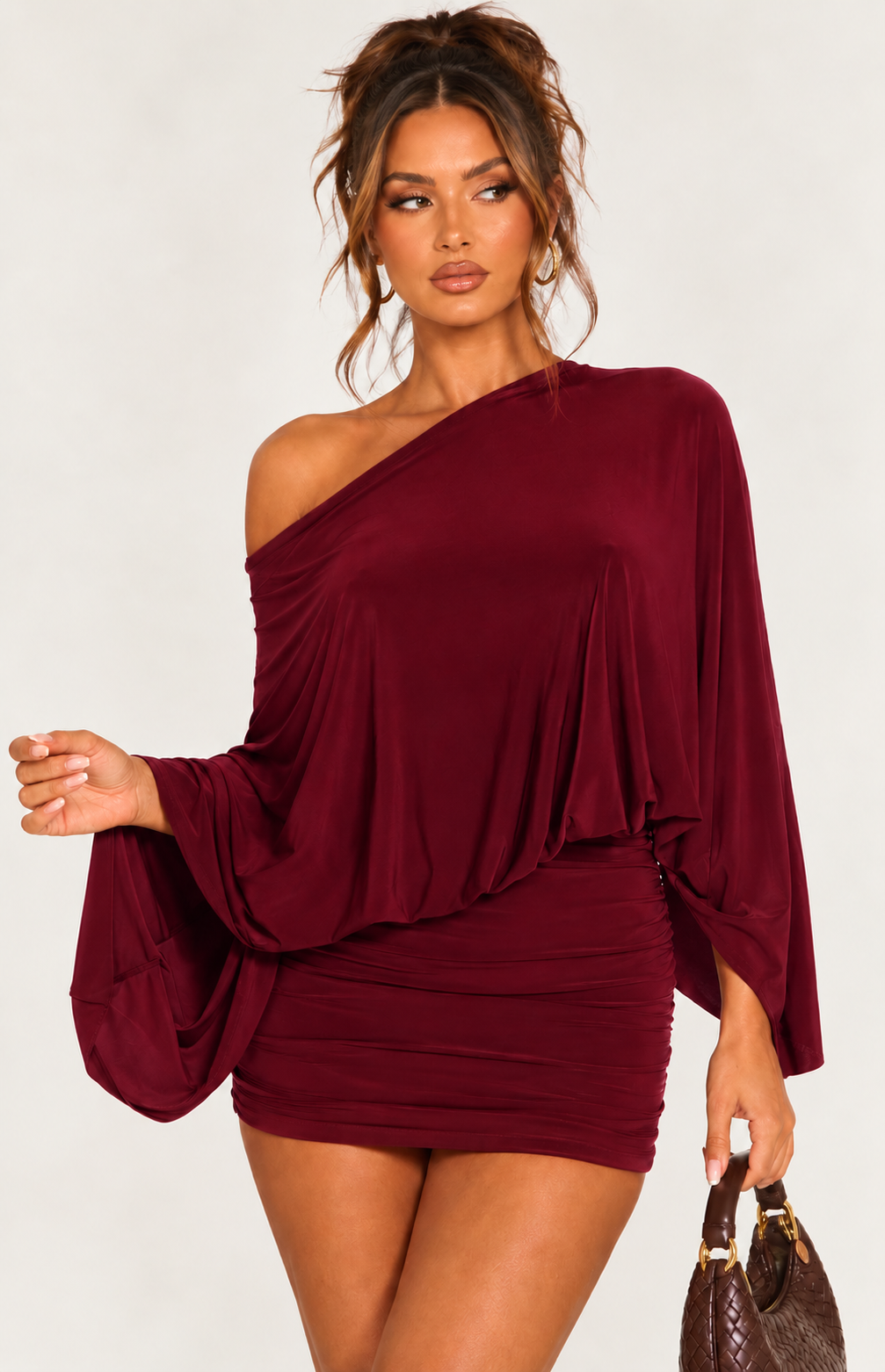 CAPE ASYMMETRIC MINI DRESS  | BURGUNDY