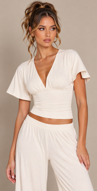 PLUNGE TOP & WIDE LEG TROUSER CO-ORD  | CREAM