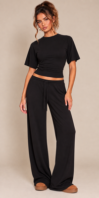 FITTED TOP & WIDE LEG TROUSER CO-ORD  | BLACK
