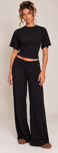 FITTED TOP & WIDE LEG TROUSER CO-ORD  | BLACK