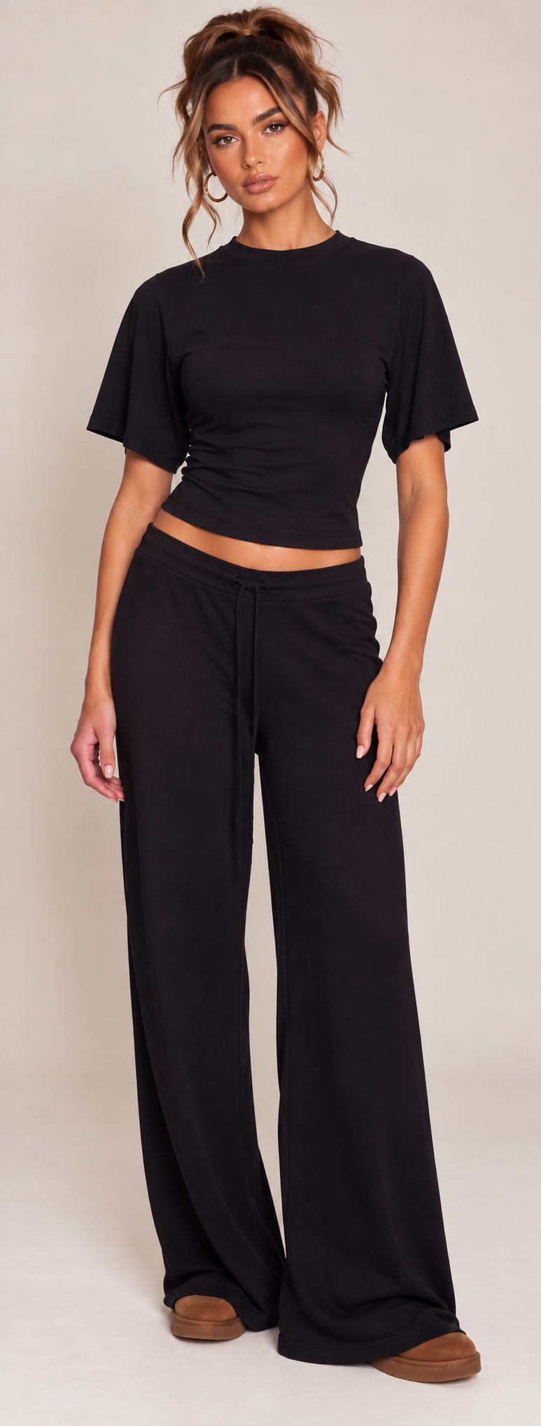FITTED TOP & WIDE LEG TROUSER CO-ORD  | BLACK
