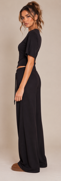 FITTED TOP & WIDE LEG TROUSER CO-ORD  | BLACK