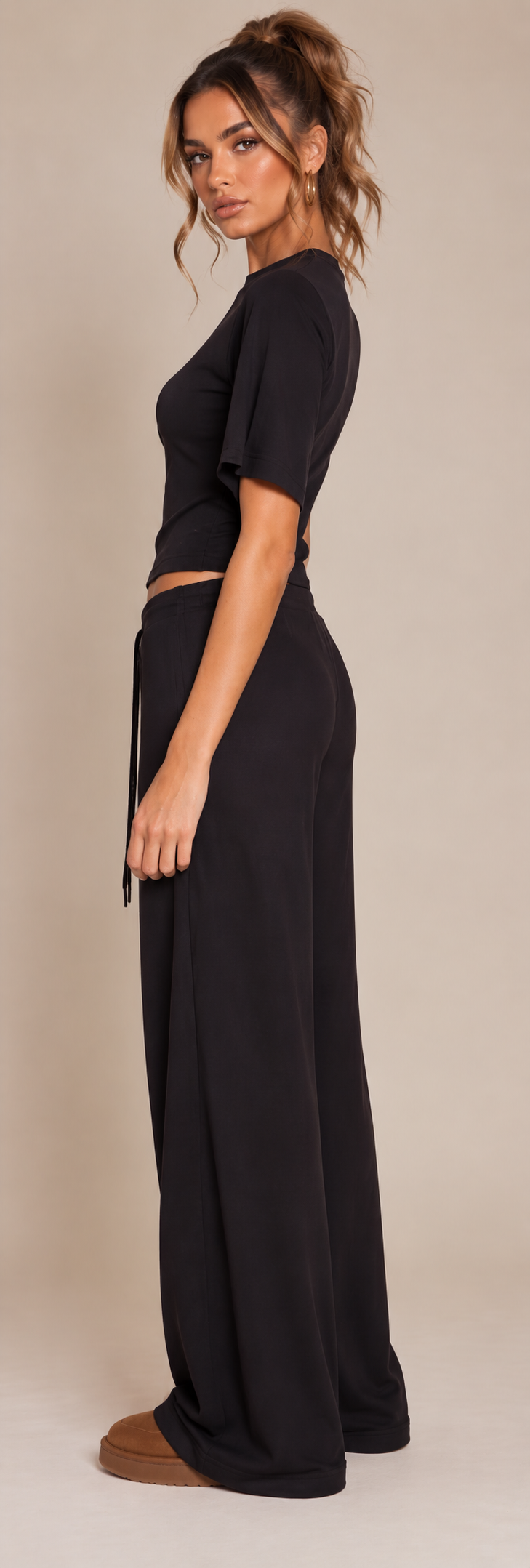 FITTED TOP & WIDE LEG TROUSER CO-ORD  | BLACK