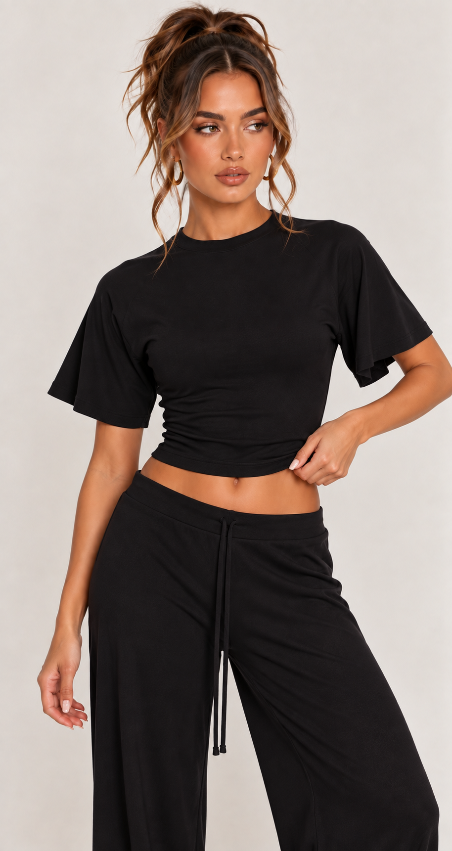FITTED TOP & WIDE LEG TROUSER CO-ORD  | BLACK