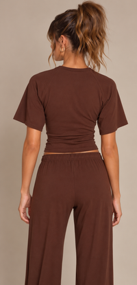 FITTED TOP & WIDE LEG TROUSER CO-ORD  | CHOCOLATE