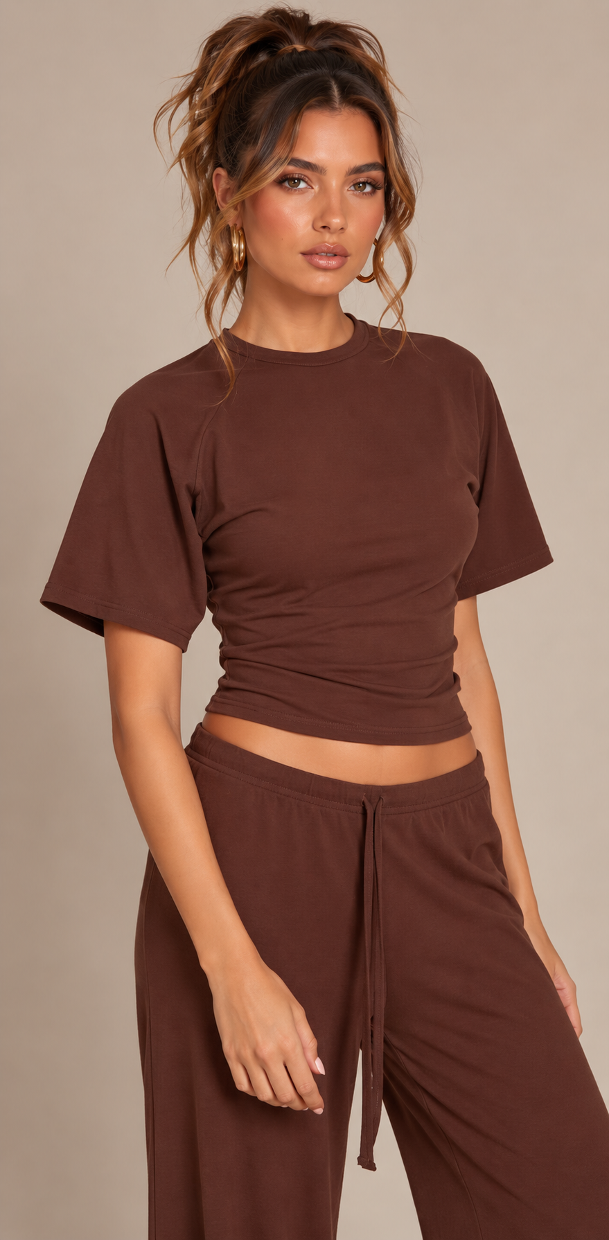 FITTED TOP & WIDE LEG TROUSER CO-ORD  | CHOCOLATE