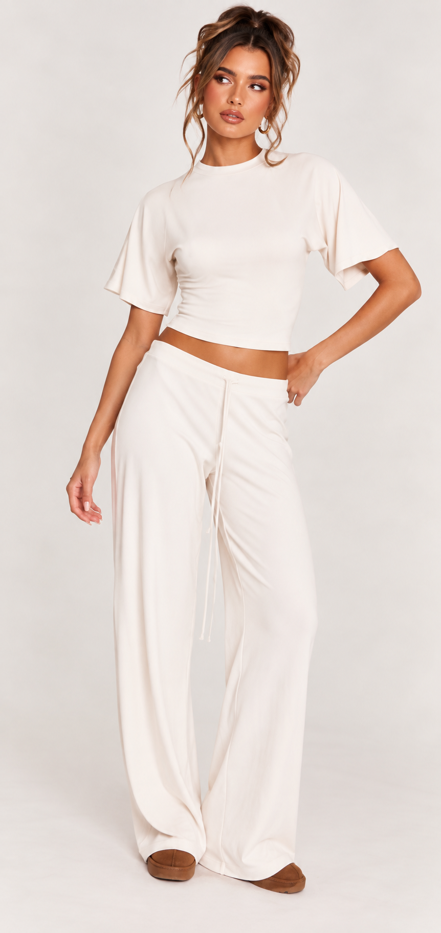 FITTED TOP & WIDE LEG TROUSER CO-ORD  | CREAM