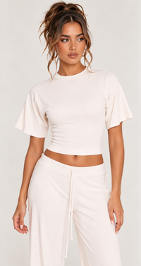 FITTED TOP & WIDE LEG TROUSER CO-ORD  | CREAM
