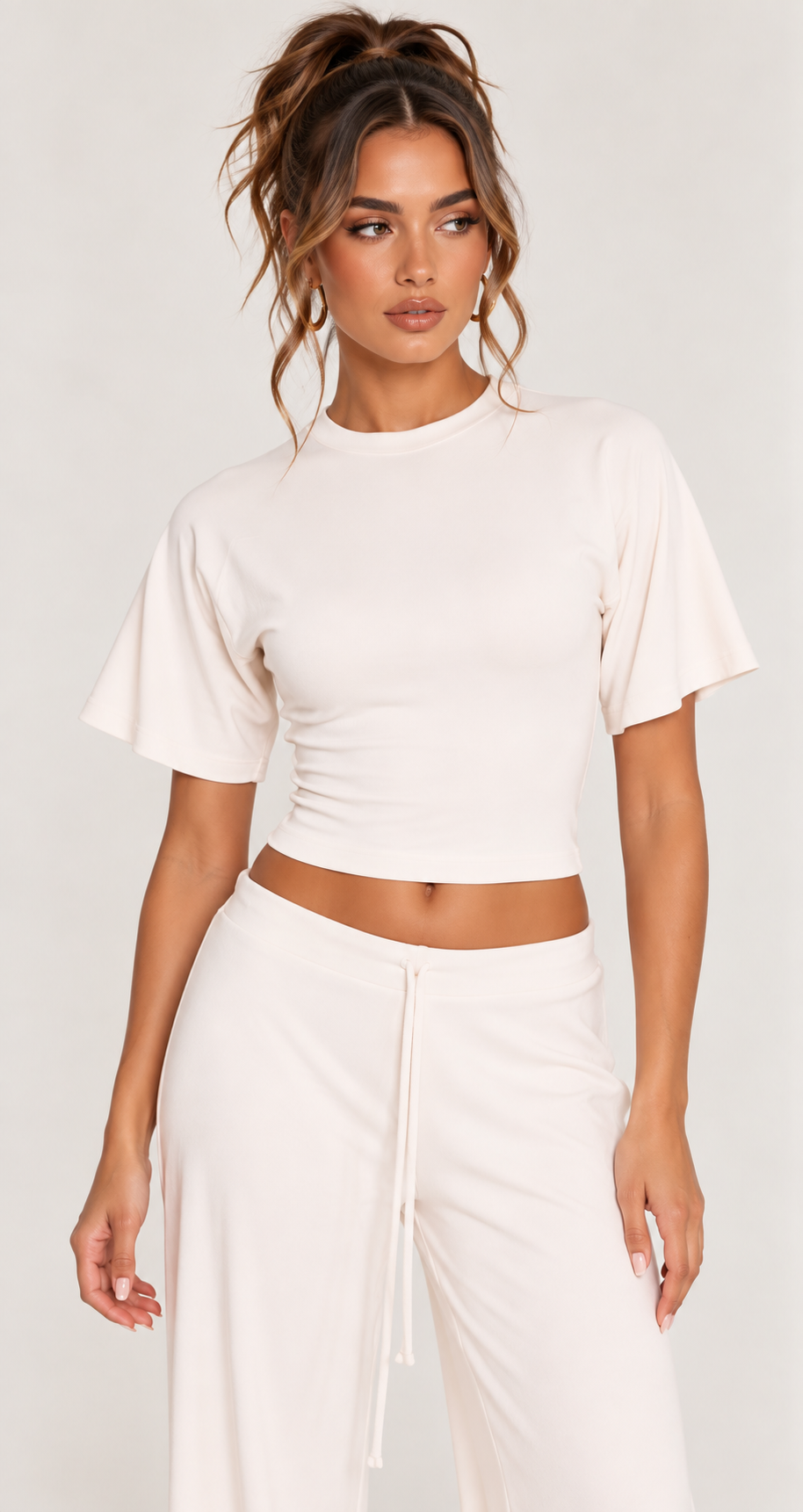 FITTED TOP & WIDE LEG TROUSER CO-ORD  | CREAM