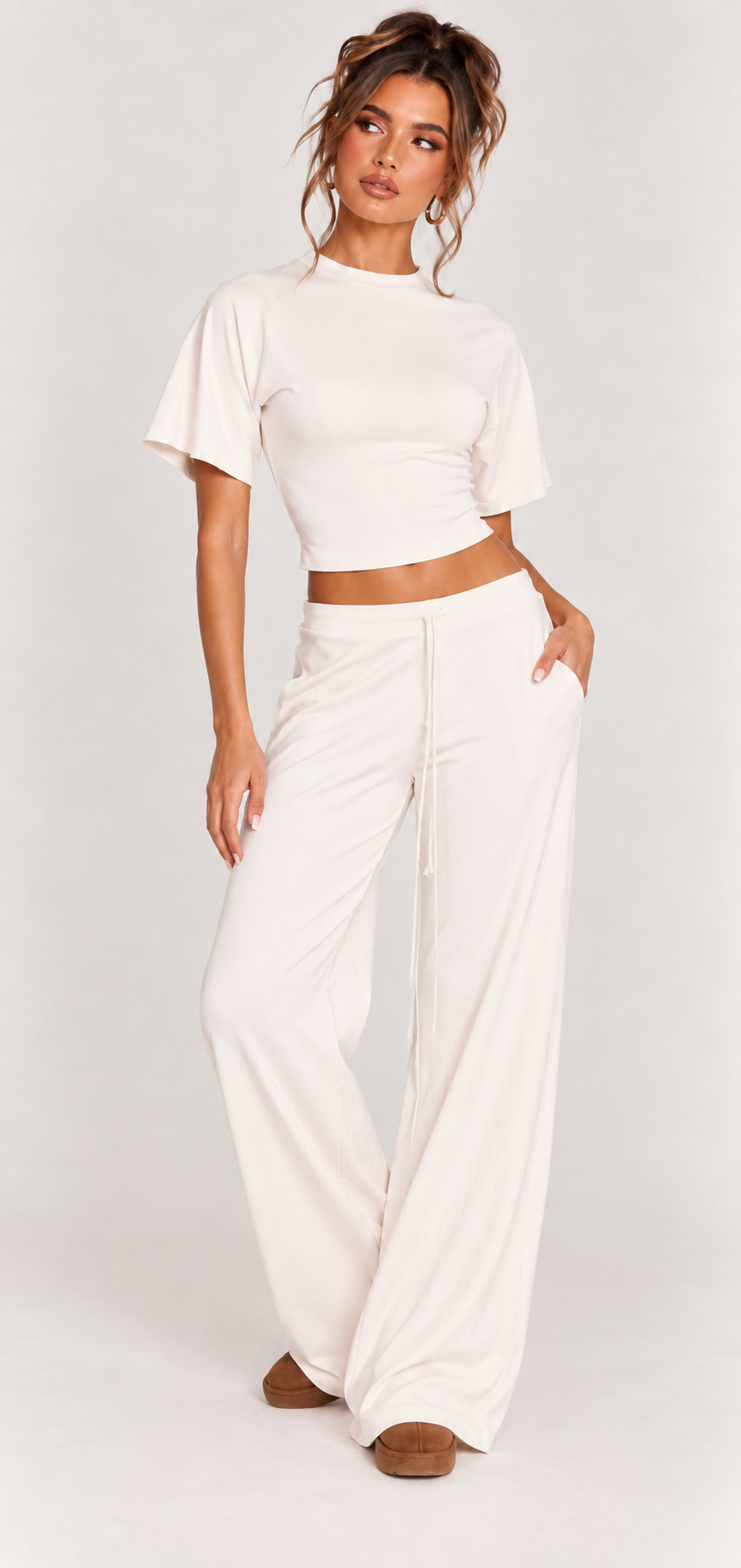 FITTED TOP & WIDE LEG TROUSER CO-ORD  | CREAM