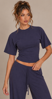 FITTED TOP & WIDE LEG TROUSER CO-ORD  | NAVY