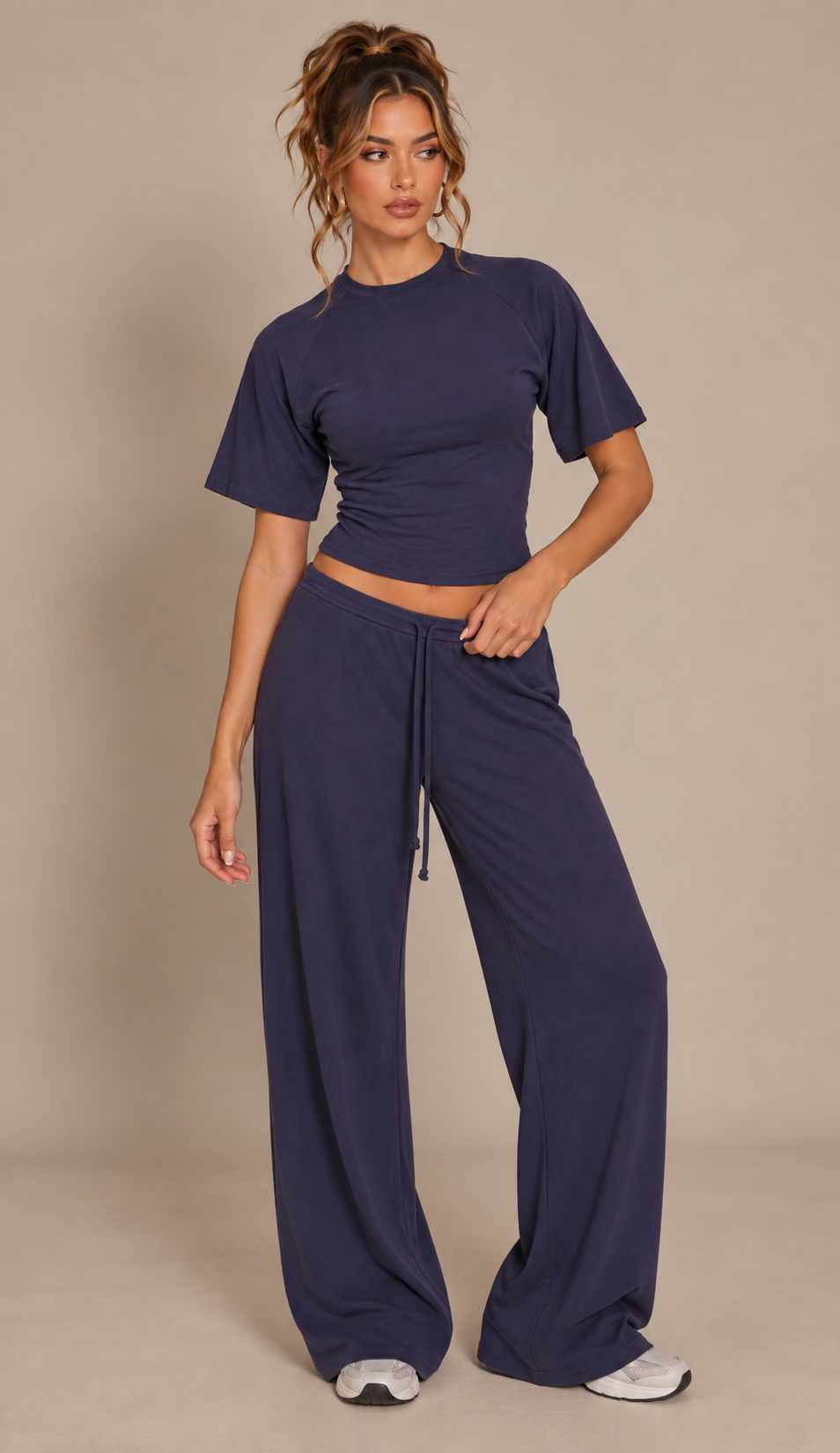 FITTED TOP & WIDE LEG TROUSER CO-ORD  | NAVY